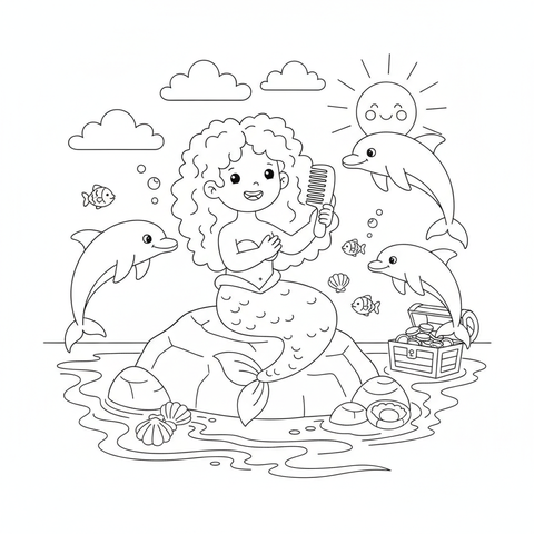 Mermaid coloring pages — free printable preview