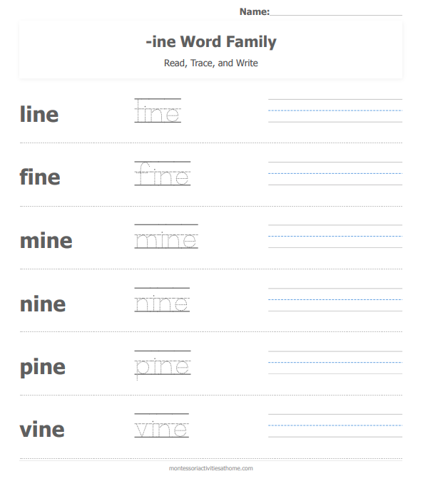 Example word family practice sheet