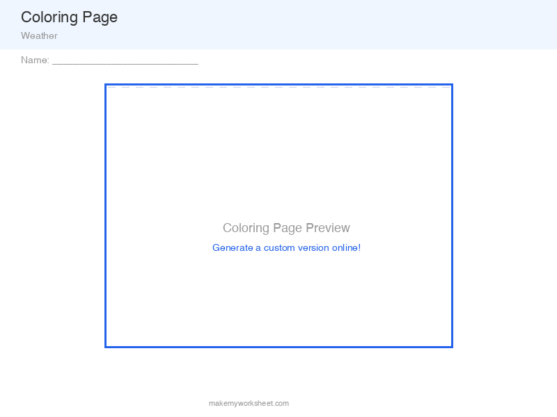 Weather coloring page preview with sun, rain, and clouds