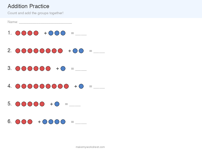 Addition within 10 worksheet preview showing basic addition problems with counters
