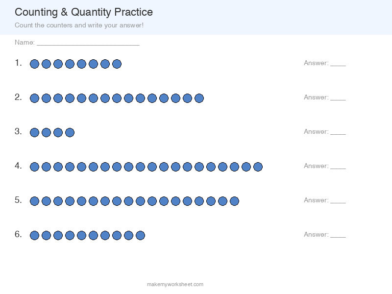 Counting 1 to 20 worksheet preview with colorful counters