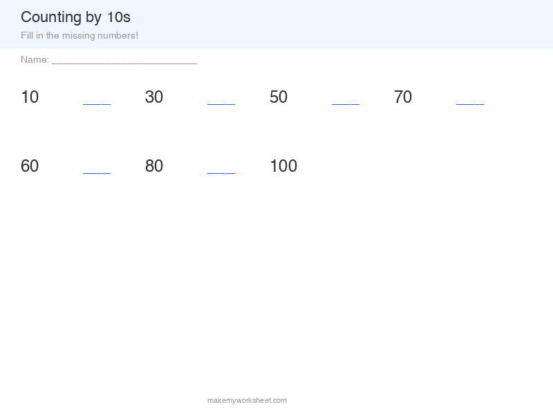 Counting by 10s worksheet preview with place value patterns