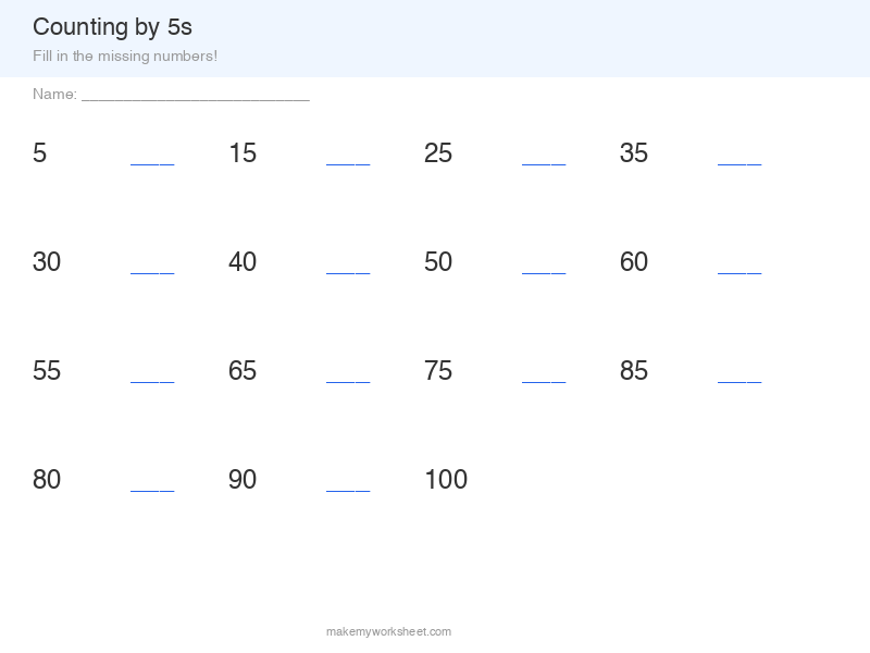 Counting by 5s worksheet preview with skip counting patterns