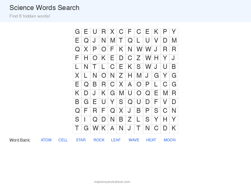 Science vocabulary word search puzzle preview